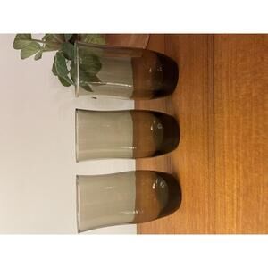 Vintage Smoke Glass Tumblers x3 – Attributed Dominion Glass Canada MCM 13cm